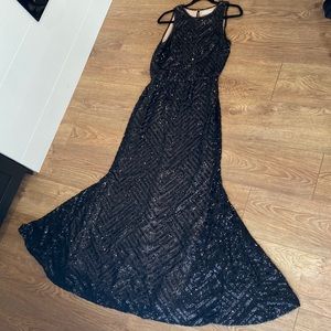 Calvin Klein size 8 black sequinned mermaid evening dress.